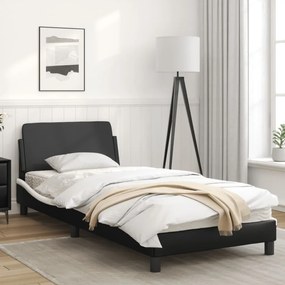 Estrutura cama c/ cabeceira couro artif. 80x200 cm preto/branco