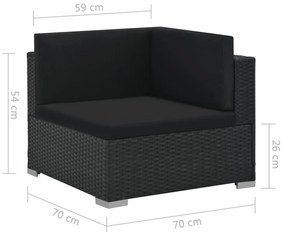 6 pcs conjunto lounge de jardim c/ almofadões vime PE preto