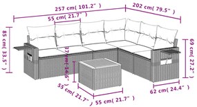 7 pcs conj. sofás jardim c/ almofadões vime PE bege misturado
