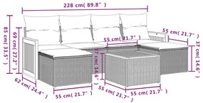7 pcs conjunto de sofás p/ jardim com almofadões vime PE bege
