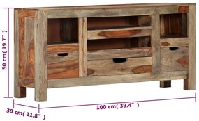 Aparador em madeira de acácia maciça 100x30x50 cm cinzento