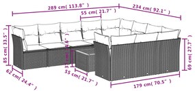 11 pcs conjunto sofás de jardim c/ almofadões vime PE preto