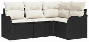 Conjunto de Sofá de Jardim vidaXL com Almofadas Preto Rattan