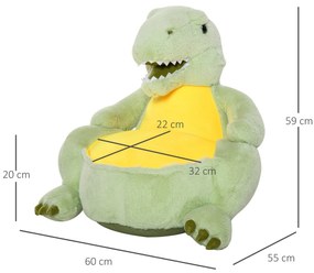 Sofá em forma de dinossauro para crianças acima de 18 meses com assento acolchoado 60x55x59cm Verde