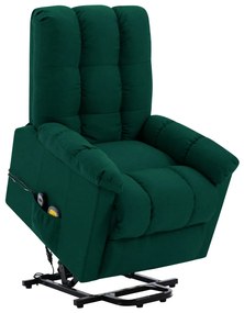 vidaXL Poltrona elevatória de massagens tecido verde-escuro