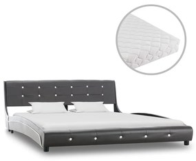 vidaXL Cama com colchão 160x200 cm couro artificial cinzento