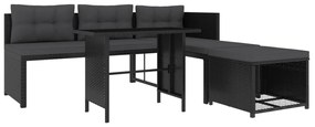 4 pcs conjunto lounge para jardim vime PE preto