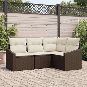 vidaXL Conjunto de Sofá de 4 Peças para Jardim com Almofadas Castanho Vime Sintético
