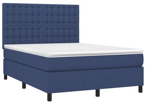 Cama box spring c/ colchão e LED 140x190 cm tecido azul