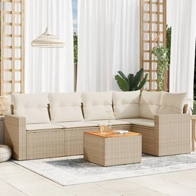 6 pcs conjunto de sofás p/ jardim com almofadões vime PE bege