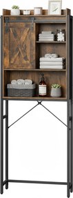 Estante para máquina de lavar ou sob sanita 64 x 24 x 171 cm com armário castanho rustico-preto