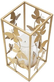 Castiçal "Glam Butterfly" em Metal Dourado – 14x14x29 cm