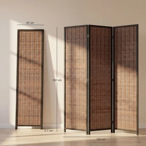 Biombo de madeira para separar divisões, divisória dobrável de 3 painéis, 135 x 180 cm, castanho
