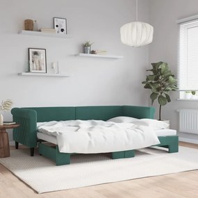 vidaXL Sofá-cama com gavetão 80x200 cm veludo verde-escuro