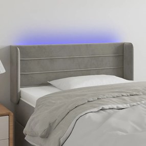 Cabeceira de cama c/ luzes LED veludo 93x16x78/88cm cinza-claro