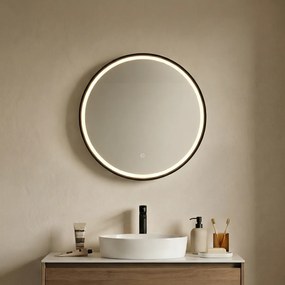 Espelho de casa de banho preto 50 cm com LED regulável em 3 níveis com toque redondo - Miral