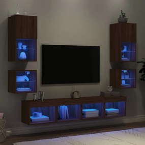 8 pcs móveis parede p/ TV LEDs deriv. madeira carvalho castanho