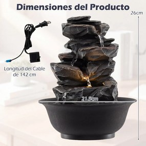 Fonte de mesa em cascata com bola de cristal giratória 21,5 x 26 cm, luz LED colorida, caudal ajustável, bomba silenciosa, decoração zen para casa e e