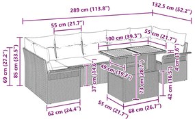 Conjunto de Sofá de Jardim de 8 Peças com Almofadas Pretas de Rattan S