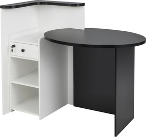 Balcão de recepção oval 120 x 70 x 100 cm com gaveta com fechadura Prateleira ajustável Balcão de retalho para caixa Branco