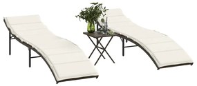 vidaXL Espreguiçadeiras com mesa 2 pcs vime PE castanho