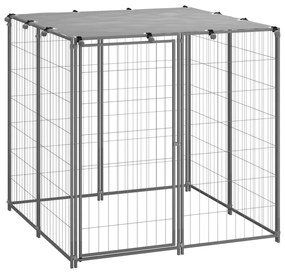 vidaXL Canil para cães 110x110x110 cm aço prateado