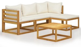 5 pcs conj. lounge jardim c/ almofadões madeira acácia maciça