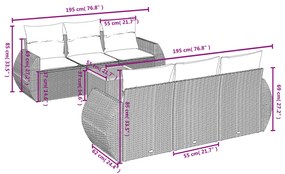 7 pcs conjunto de sofás p/ jardim c/ almofadões vime PE preto