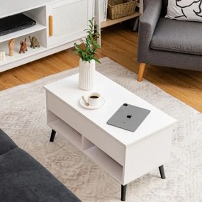 Mesa de centro 80 cm com tampo elevatório com compartimento oculto Mesa de chá para sala de estar Branco