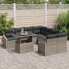 Conjunto de Sofás de Jardim de 9 Peças com Almofadas Cinzas Poly Ratta