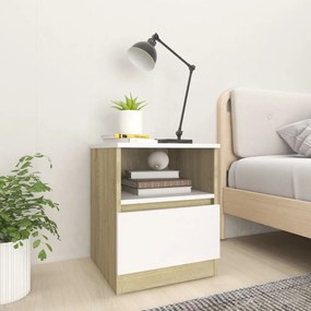 vidaXL Mesa de cabeceira 40x40x50 cm contrapl. branco/carvalho sonoma