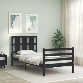 Estrutura de cama com cabeceira 100x200 cm madeira maciça preto