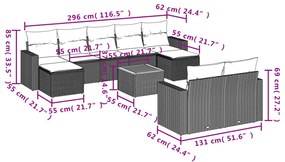 10 pcs conjunto sofás de jardim c/ almofadões vime PE preto