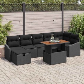 vidaXL Conjunto de Sofá de Jardim com almofada 8 pcs Preto vime PE