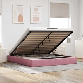 vidaXL Estrutura de cama otomana sem colchão 180x200 cm veludo rosa
