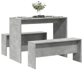 3 pcs conj. mesa jantar e banco deriv. madeira cinzento cimento