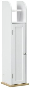 kleankin Armário Casa de Banho Armário Auxiliar Casa de Banho com Prateleiras Ajustáveis e Suporte para Papel Higiénico 20x20x80 cm Branco
