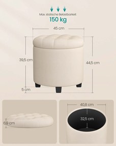 Banco com espaço de arrumação 45 x 45 x 44,5 cm Bege claro