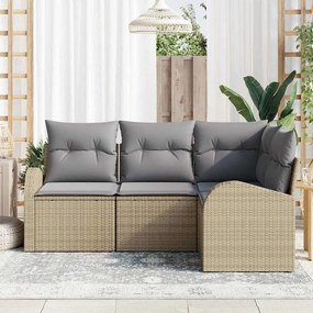 Conjunto de Sofá de Jardim vidaXL 4 Peças com Almofadas Bege Rattan Po