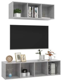 2 pcs conjunto de móveis de TV contraplacado cinzento cimento
