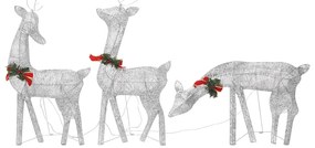 Família de renas de Natal 270x7x90 malha branco prateado