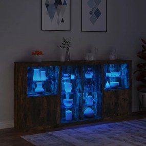 Aparador com luzes LED 202x37x100 cm carvalho fumado
