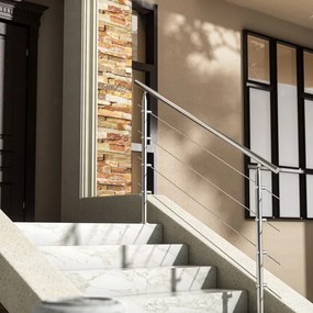 Corrimão para escadas em aço inoxidável 120 cm 4 suportes Prateado