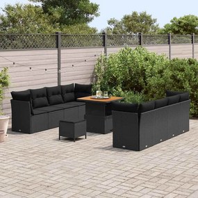 Conjunto de Sofá de Jardim vidaXL de 11 Peças com Almofadas Preto Ratt