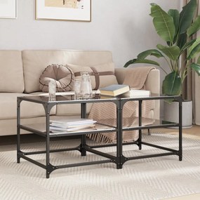 vidaXL Mesas de centro c/ topo em vidro preto 2 pcs 50x50x45 cm aço