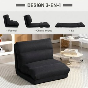 Poltrona de chão, sofá reclinável, poltrona convertível em cama reclinável de 90° a 180°, tecido - 70 x 72 x 56 cm - preto