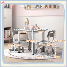 Mesa e Cadeiras para Crianças de 3 Peças com Altura Ajustável para Sala de Jogos Quarto Escola Infantil Branco e Cinza