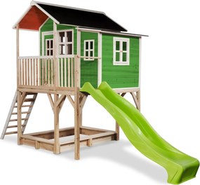Casa de brincar infantil exterior para crianças Loft 750 em madeira com escorrega e caixa areia - Verde