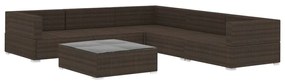 6 pcs conjunto lounge jardim c/ almofadões vime PE castanho