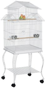 Gaiola para Pássaros com Rodas Gaiola Grande com Suporte 50x49x137cm com Bandeja Amovível Portas Comedouro Poleiro e Prateleira Inferior para Canários